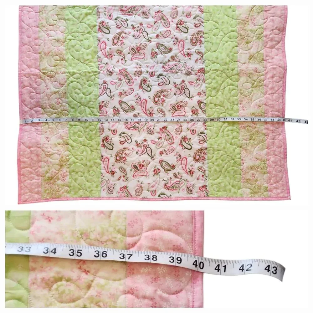 Handmade, New Lap quilt Pastel green, pink, white 39X40